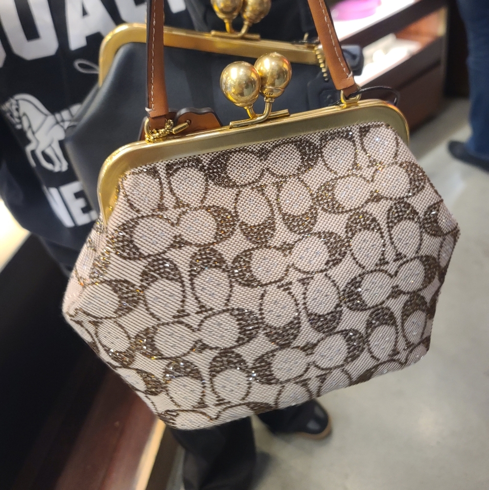 Coach Crystal signature Jacquard Kisslock 16 Frame Bag